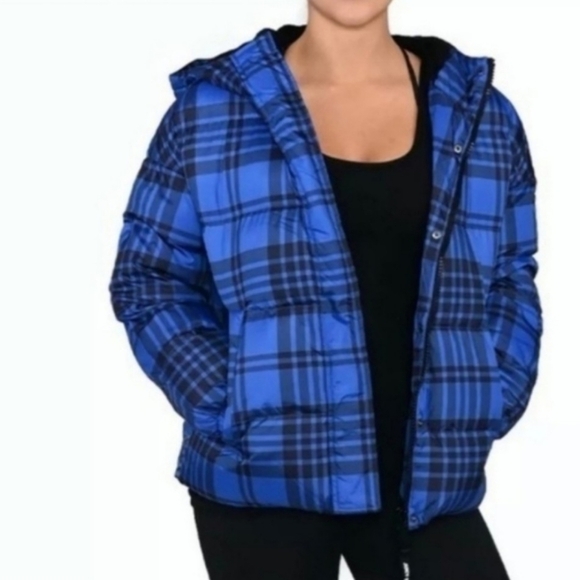 NEW RARE Authentic Juicy Couture Black Label Puffer Ski Coat Blue Tartan Down - Picture 11 of 16
